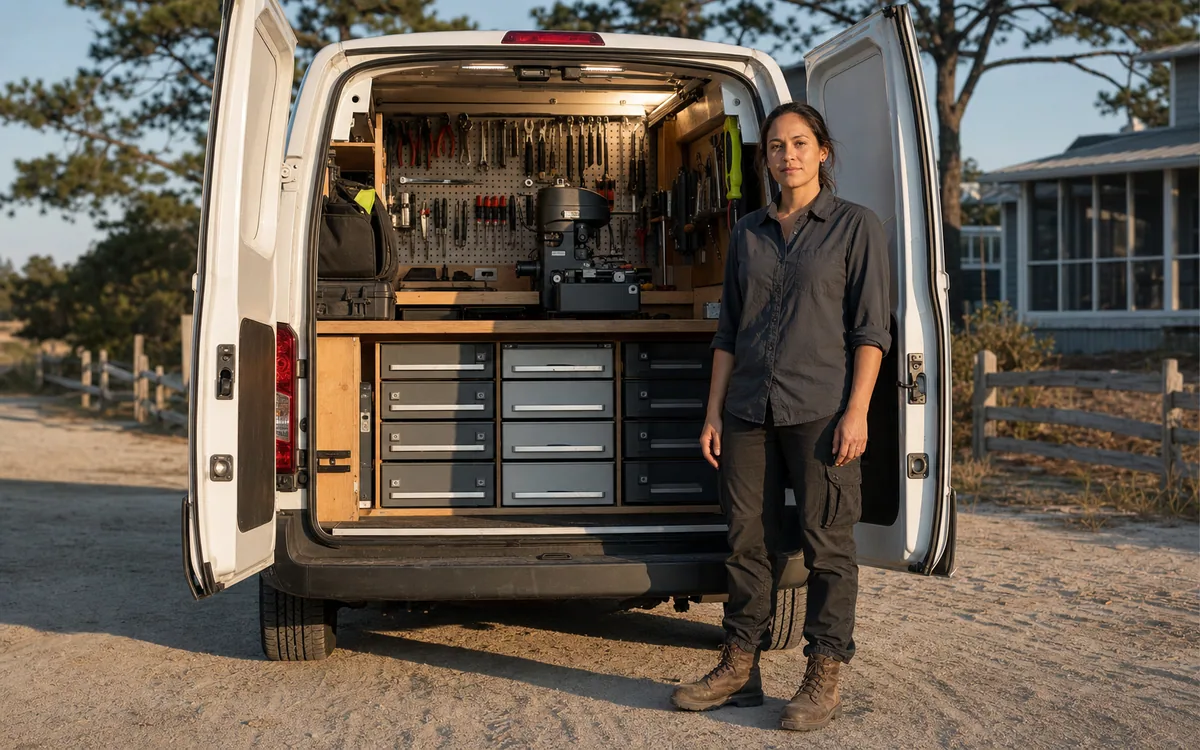 The Lock and Key van, fitted out as a mobile workshop